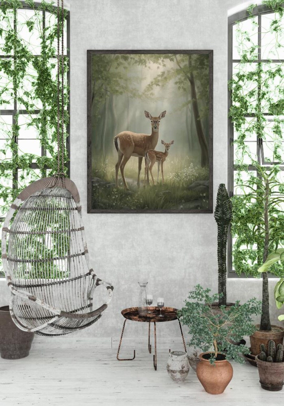 Deer Wall Art - Mother Fawn Spring Forest Print, Painterly Woodland ...