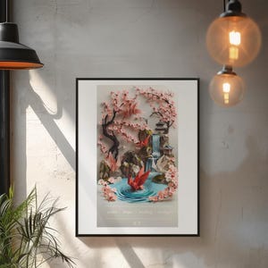 Póster de diorama de jardín japonés caprichoso: arte mural de naturaleza serena, decoración zen para el hogar, regalo único para amantes de los jardines y Japón