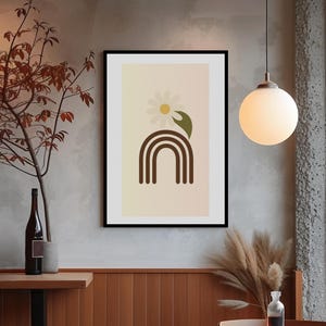 Stampa floreale minimalista con margherite n. 4 - Poster astratto con margherite - Arte murale boho marrone terroso