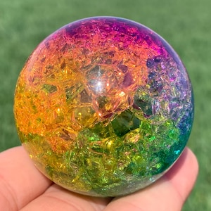 1.9 &#39;&#39;+ Titanium Regenbogen Magische Aura Crackle Sphere, Kristall Glas Ball,Quarz Kristall,Kristallkugel,Kristallkugel,Kristallkugel,Kristallkugel,Kristallkugel, Geschenke 1Stk