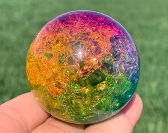 1.9&#39;&#39;+ Titanium Rainbow Magical Aura Crackle Sphere,Crystal Glass Ball,quartz Crystal,Crystal Ball,Crystal sphere,crystal Gifts 1pc