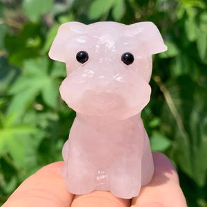 2.2&#39;&#39;+ Natural Pink Rose quartz,quartz crystal,hand carved,Crystal Schnauzer Dog,Dog skull,Crystal Gifts 1pc