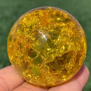 1.9&#39;&#39;+ Magical Yellow Aura Crackle Sphere,Crystal Glass Ball,quartz Crystal,Crystal Ball,Crystal sphere,Home Decoration Gifts 1pc