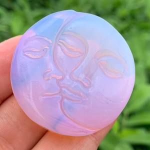 1.6&#39;&#39;+ Pink Opalite quartz,quartz crystal,hand carved,Crystal Sun and Moon Skull,Crystal Gifts 1PC