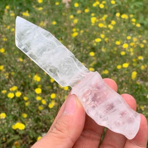 4.7&#39;&#39;+ Natural Clear quartz,quartz crystal,hand carved,crystal knife,Dagger,Wings skull Specimen,Crystal Gifts 1pc
