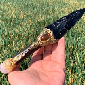8.4&#39;&#39;+ Natural Obsidian quartz,quartz crystal,hand carved,crystal knife,Dagger skull,Crystal specimen,Crystal Gifts 1pc