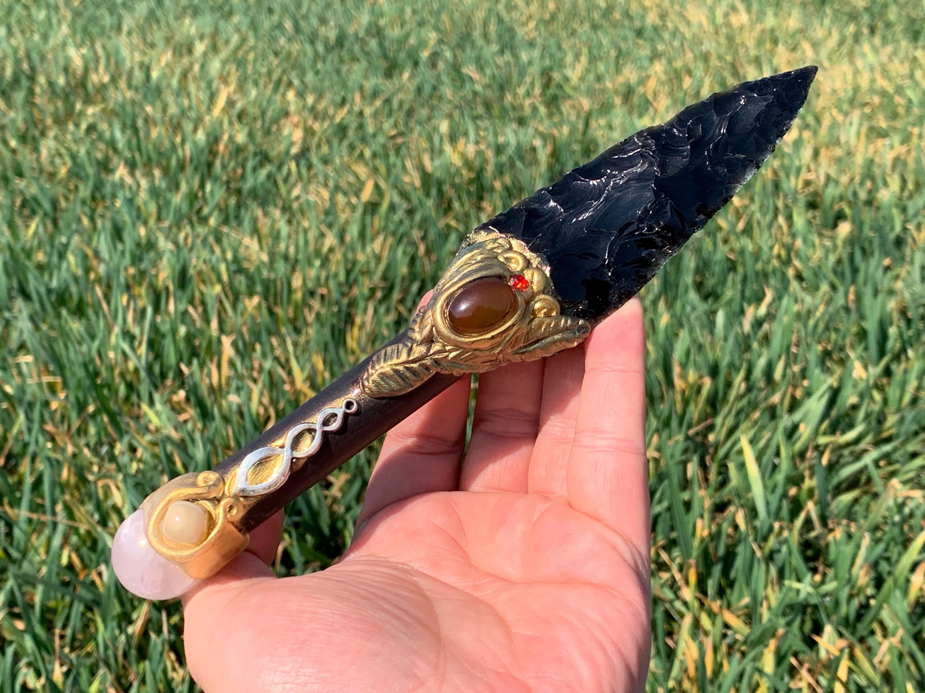8.4''+ Natural Obsidian quartz,quartz crystal,hand carved,crystal knife,Dagger skull,Crystal specimen,Crystal Gifts 1pc