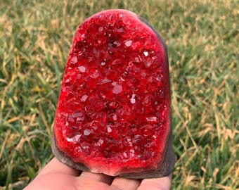 Red Geode quartz Cluster,quartz crystal,Mineral Vug specimen,Green Crystal Cluster specimen,Crystal Gifts 1pc
