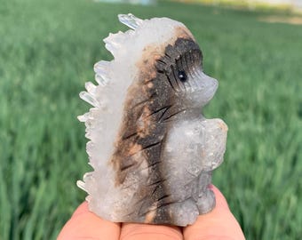 2.6''+ Natural Clear Cluster quartz,quartz crystal,hand carved,Crystal Hedgehog,Hedgehog skull,Crystal Gifts 1pc