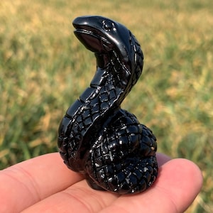 2.2&#39;&#39;+ Natural Obsidian quartz,quartz crystal,Crystal Snake,Cobra Skull,Hand Carved Crystal Gifts 1pc