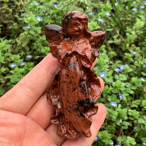 3.9&#39;&#39;+ Natural Red obsidian quartz,quartz crystal,hand carved,Crystal Angel,Angel skull,Crystal Gifts 1pc
