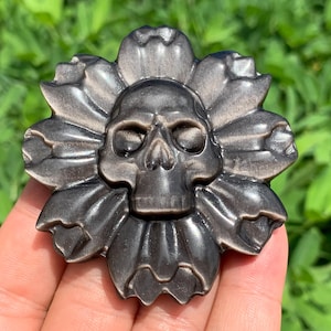 2.7''+ Natural Silver obsidian quartz,quartz crystal,hand carved,Crystal Flowers,Crystal skull,Crystal Gifts 1pc