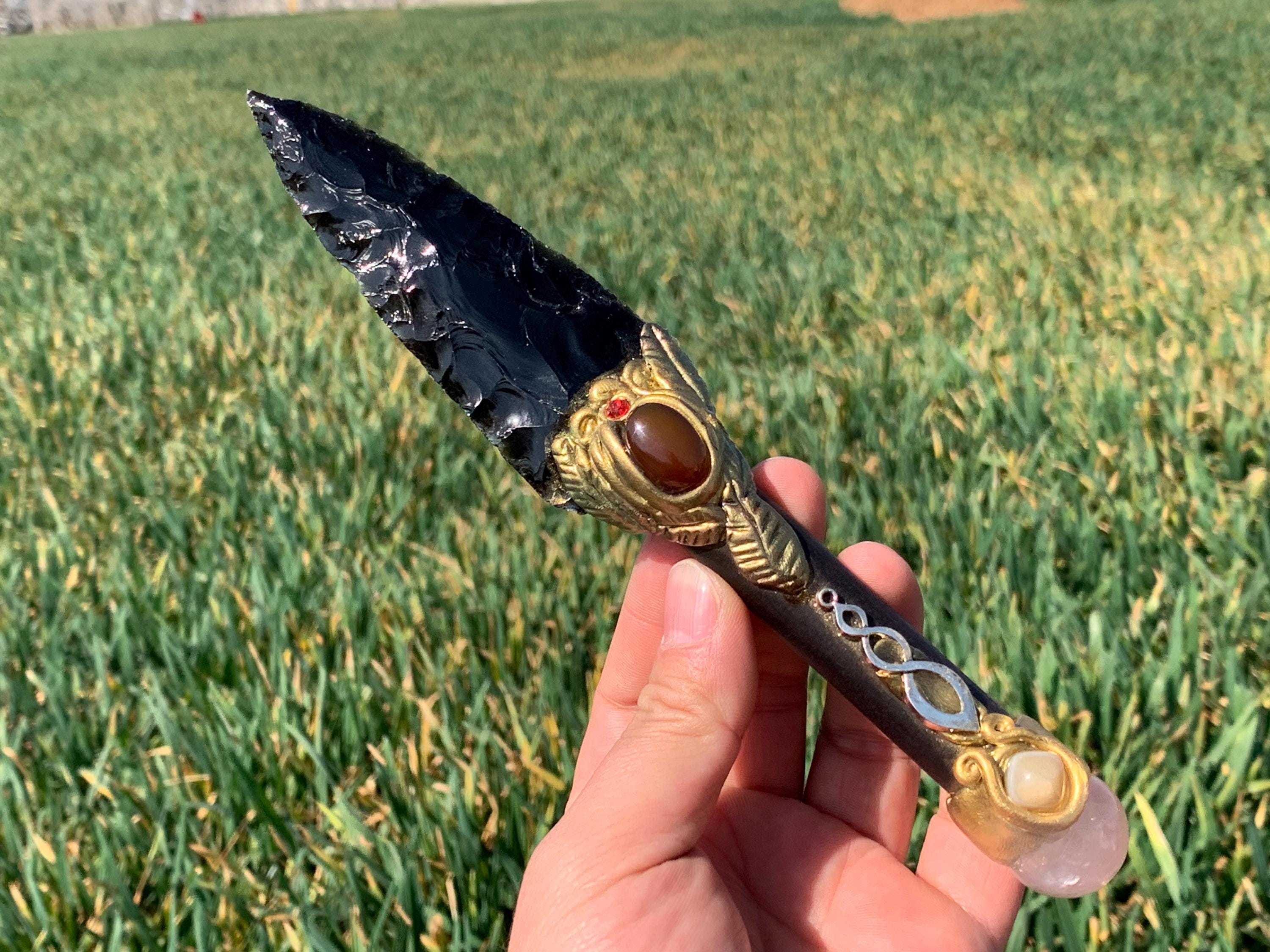 8.4''+ Natural Obsidian quartz,quartz crystal,hand carved,crystal knife,Dagger skull,Crystal specimen,Crystal Gifts 1pc