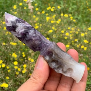 4.7&#39;&#39;+ Natural Dreamy Amethyst quartz,quartz crystal,hand carved,crystal knife,Dagger,Wings skull Specimen,Crystal Gifts 1pc