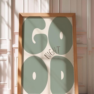 Sage Green Good Night Wall Art, Pink Digital Print, Large Typography Print, Couples Art, Above Bed Prints, Dopamine Decor