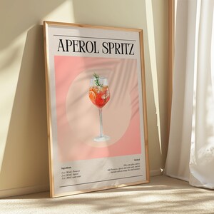 Retro Cocktail Recipe Wall Art, Aperol Spritz Art, Classic Cocktail Prints, Bar Cart Decor, Retro Alcohol Poster