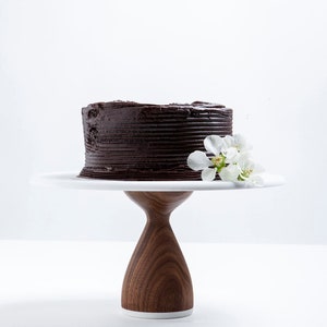 Walnut Dark Wood Stout Wedding Cake Stand - White Cake Stand - White Wood Cake Stand - 10 Inch Cake Stand - Modern Wedding Table Decor