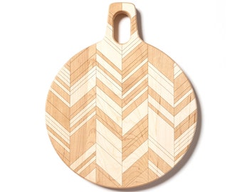 Round Maple Hardwood Board with Herringbone Pattern