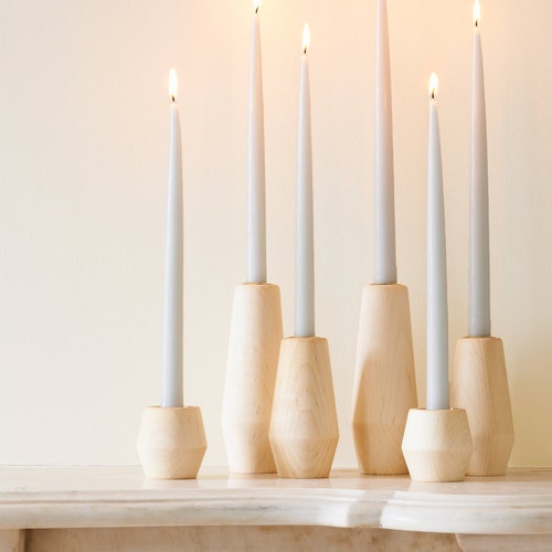 Hardwood Taper Candle Holders Rustick Wooden Candlestick Etsy