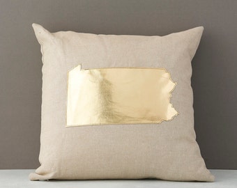 Pennsylvania throw pillow, Pennsylvania pillow, Gold Metallic Pennsylvania, Pennsylvania Gift, Gift for Her, Etsy, AHeirloom, Throw Pillow