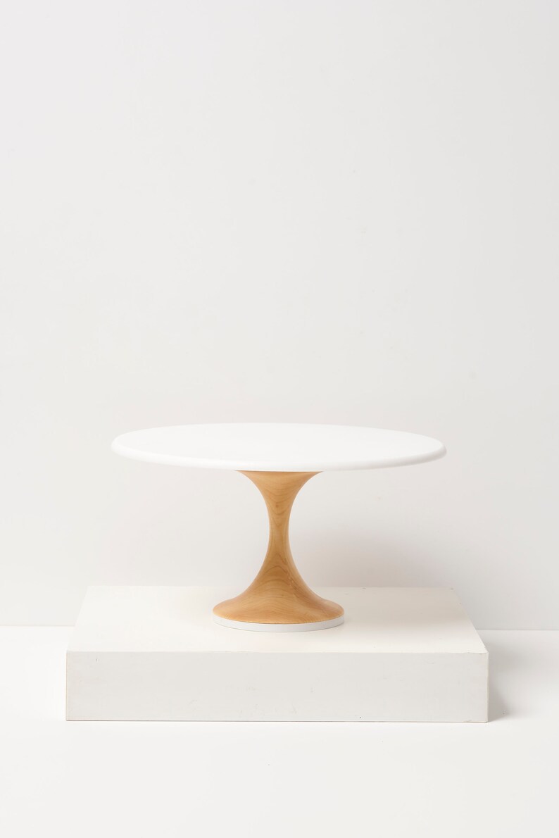 Modern Cake Stand Thin Base Wood Wedding Cake Stand White Cake Stand White Wood Cake Stand 10, 12, 14 Inch Cake Stand image 3