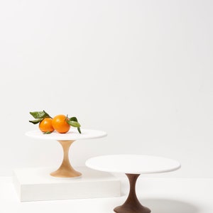 Modern Cake Stand Thin Base Wood Wedding Cake Stand White Cake Stand White Wood Cake Stand 10, 12, 14 Inch Cake Stand image 2