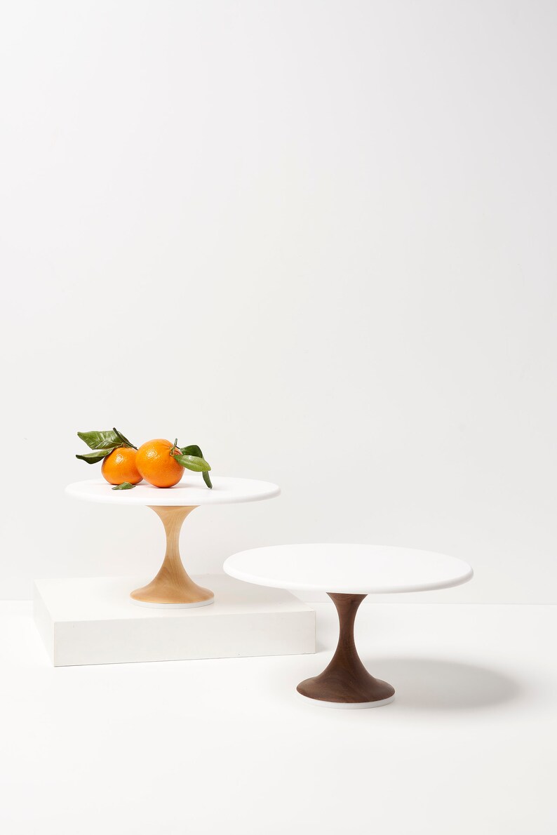 Modern Cake Stand Thin Base Wood Wedding Cake Stand White Cake Stand White Wood Cake Stand 10, 12, 14 Inch Cake Stand image 2