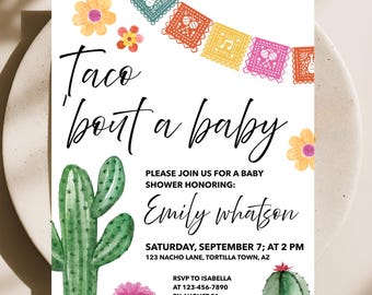 Zaproszenie na baby shower – Taco 'Bout a Baby | Pobierz natychmiast | Edytowalne w serwisie Canva
