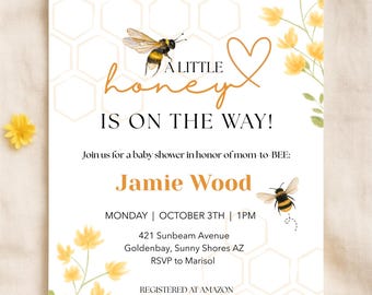 Honey Bee Baby Shower Invitation: bewerkbaar Canva sjabloon (5x7 in, Digital Download