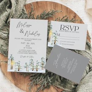 Winter Wedding invitation Suite, Snow Forest Wedding Invitation, Pine Trees Wedding Invitation, Romantic Wedding Invitation