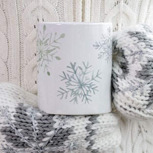 Snowflake Christmas Mug, Snow Mug, Gift mug Christmas, Watercolor Snowflakes Mug, Christmas Gift 15 oz Mug, Holiday Gift Idea