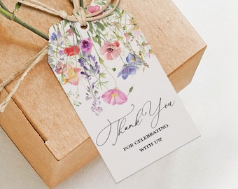 Wildflower Thank You Gift Tags PRINTED Gift Tags with string, Baby, Bridal Shower Favor Tag, Thank you Gift Tag