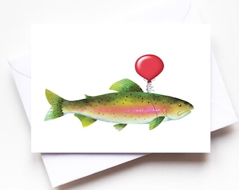 Fish Trout Birthday Greeting Card, Funny Card, For Him, Fishing Birthday Card, A6 Blank Card