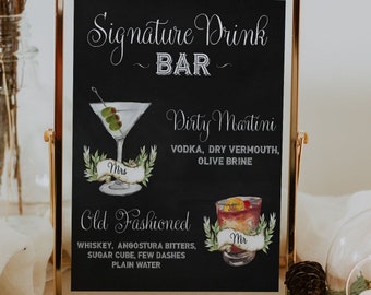 Signature Drink Sign PRINTED Wedding, Signature Drinks Sign, Signature Cocktail Sign, Bar Menu Sign, His and Hers Drinks, Bar Sign