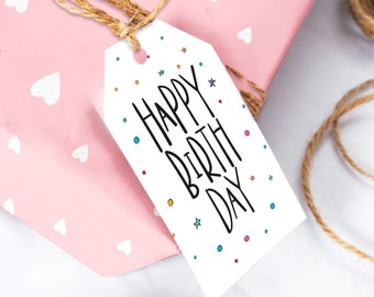 Happy Birthday Gift Tags, PRINTED Birthday Tags with string, Birthday Gift Tags, wrapping paper and tags