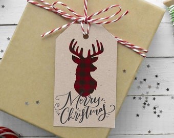 Buffalo Plaid Christmas Gift Tag, Rustic Gift Tags with string, Holiday Gift Tags, PRINTED Gift Tag