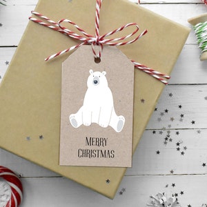 Polar Bear Christmas Tree Gift Tag, Rustic Gift Tag, PRINTED Gift Tags with string, Holiday Gift Tags