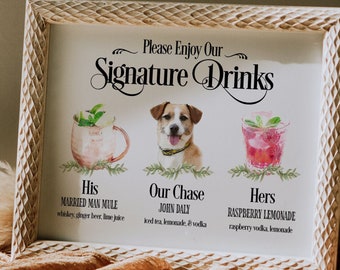 Pet Signature Drink PRINTED Sign Bar Menu Sign Dog Drink Sign Dog Signature Drinks Cat Sign Wedding Decor Sign