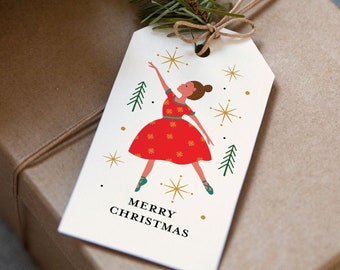 Nutcracker Christmas Gift Tag, Ballerina Gift Tags with string, Holiday Gift Tags, PRINTED Gift Tags with string