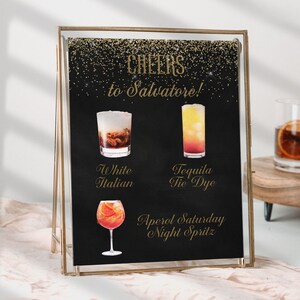 Birthday Signature Drink Sign, Cheers Fifty Years Cocktail Sign, 50th Birthday Gold Cocktail Menu, Bar Sign, Bar Menu Printable