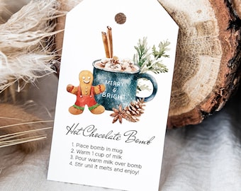 Hot Chocolate Bomb Gift Tag, Holiday Favor Tags with String