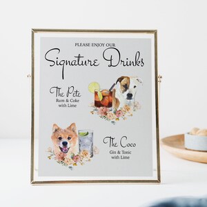 Pet Signature Drink Wedding Sign, Dog or Cat Bar Decor, Wedding Drink Menu, Personalized Wedding Bar Sign