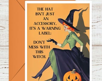 Funny Witch Halloween Greeting Card Folded, Sarcastic Humor, Blank Inside