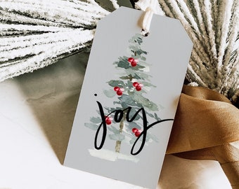 Joy Berries Christmas PRINTED Gift Tags with string, Modern Holiday Gift Tags, Favor Tags, Gift Bag