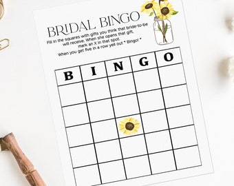 Sunflower Bridal Shower Games Printable, Rustic Mason Jar Bridal Bingo Game - Instant Download