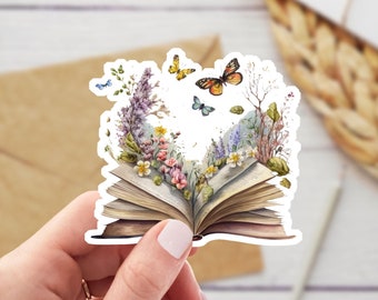 Fantasy Book Sticker, Butterfly & Floral Decal, Waterproof Vinyl