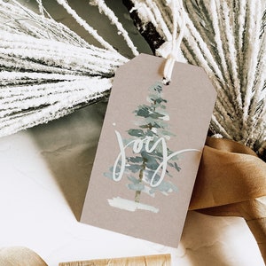 Watercolor Christmas Tree Gift Tag, Christmas gift tag, Holiday Gift Tags, PRINTED Gift Tags with string image 1