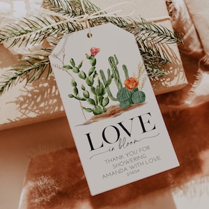 Cactus Desert Bridal Shower Gift Tag, PRINTED Gift Tags with string, Love in Bloom Floral Bridal Shower Favor Tag, Wedding Gift Tag