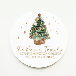 Christmas Tree Return Address Sticker, 2 Inch Circle Return Address Label, Stationery, Envelope Sticker, Envelope Seal
