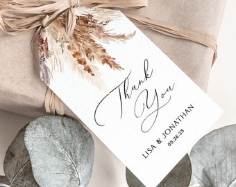 Pampas Grass Bridal Shower Gift Tag, PRINTED Gift Thank You Tags with string, Bridal Shower Favor Tag, Wedding Gift Tag